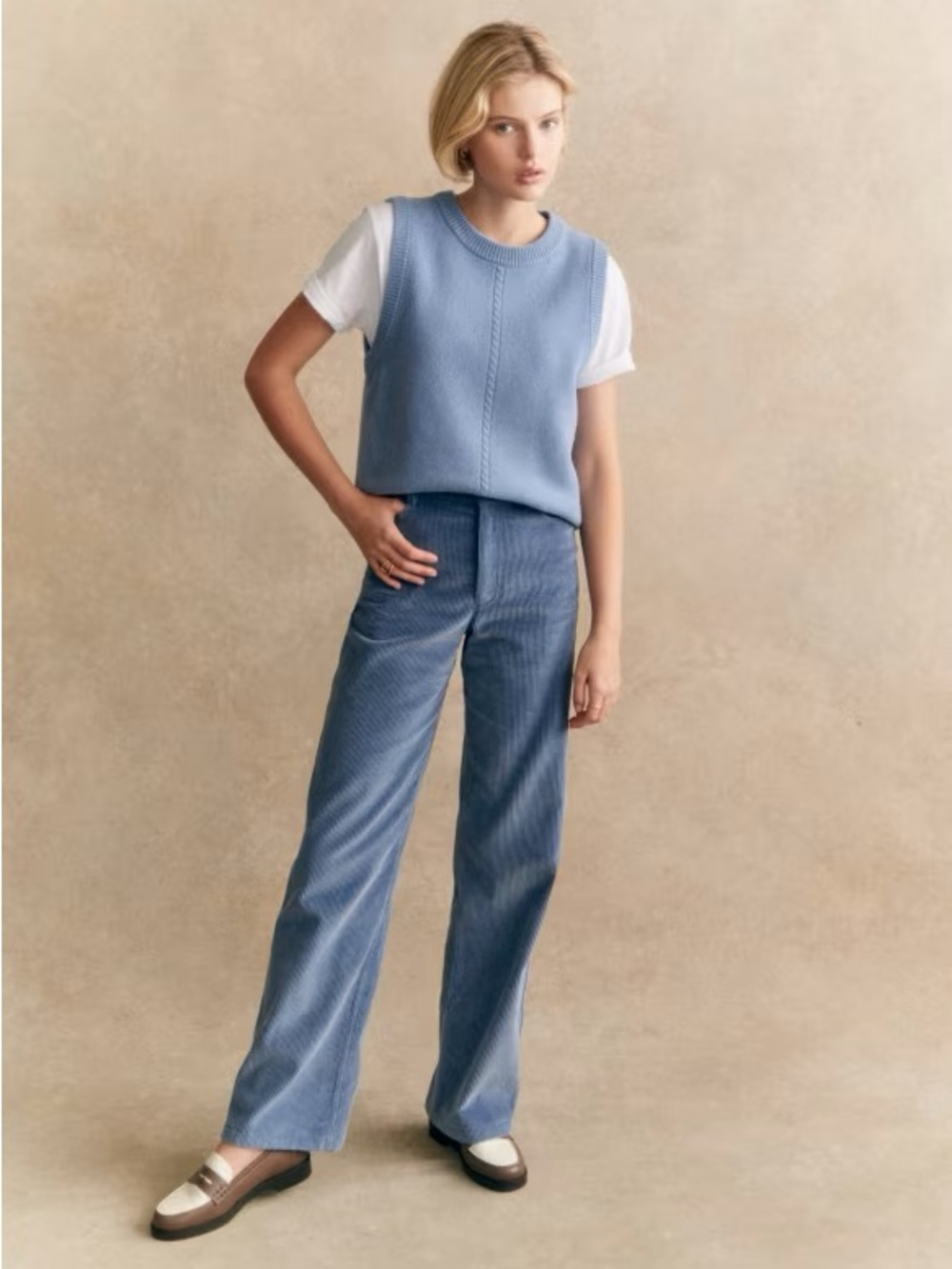 Sezane Wide Leg Vintage Blue Trousers